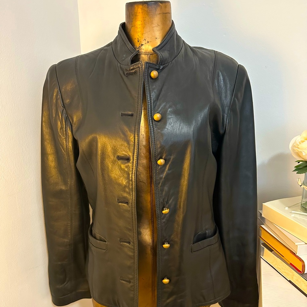 Vintage hurricane collection black leather jacket S